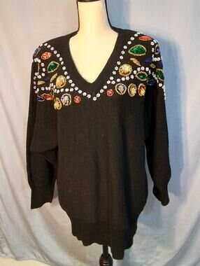 B.I.B. ,  S.M.L Sport black sweater with jewel tone embellishments